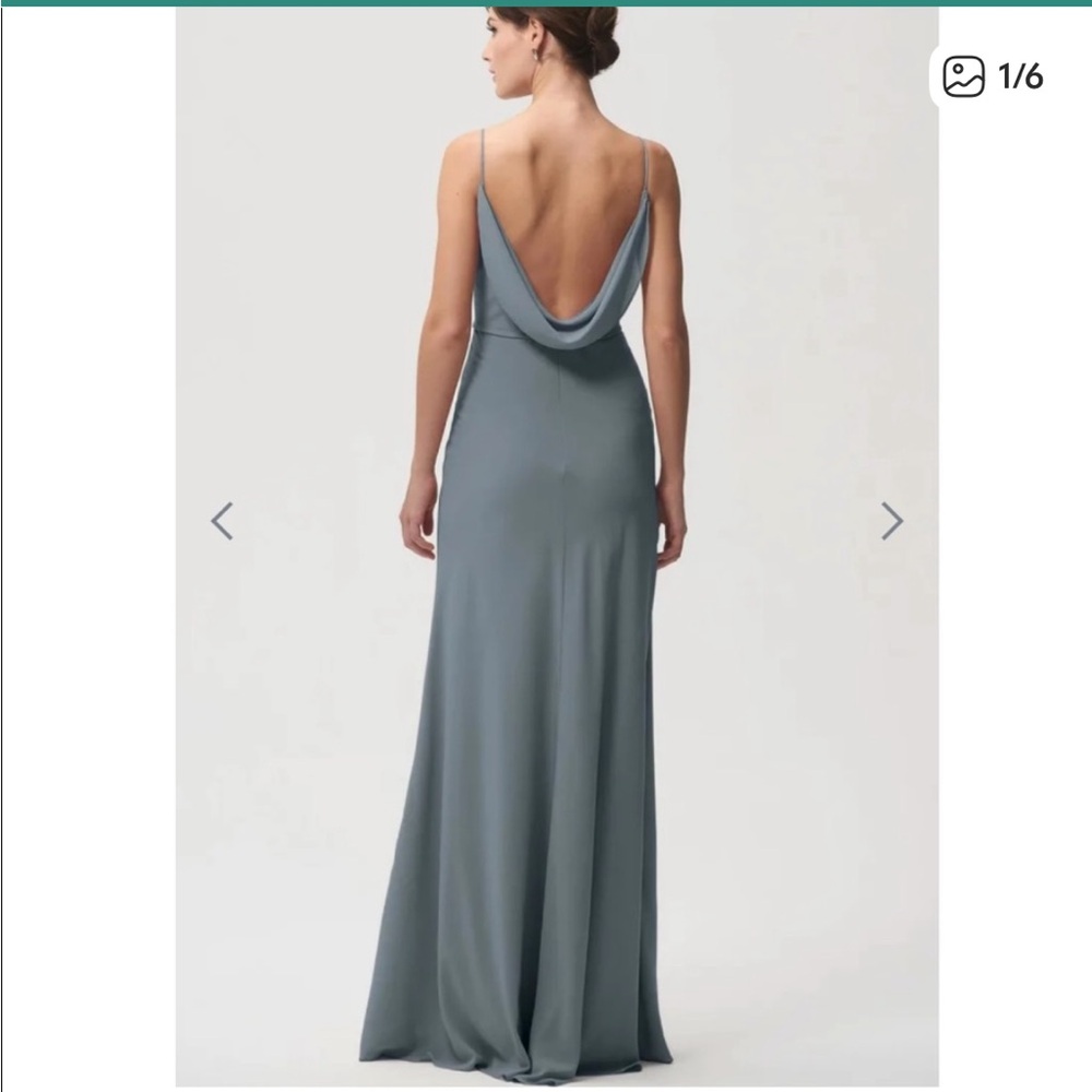 Jenny Yoo Collection Capri Dress Mayan Blue Stretch Crepe Maxi Bridesmaid Size 6